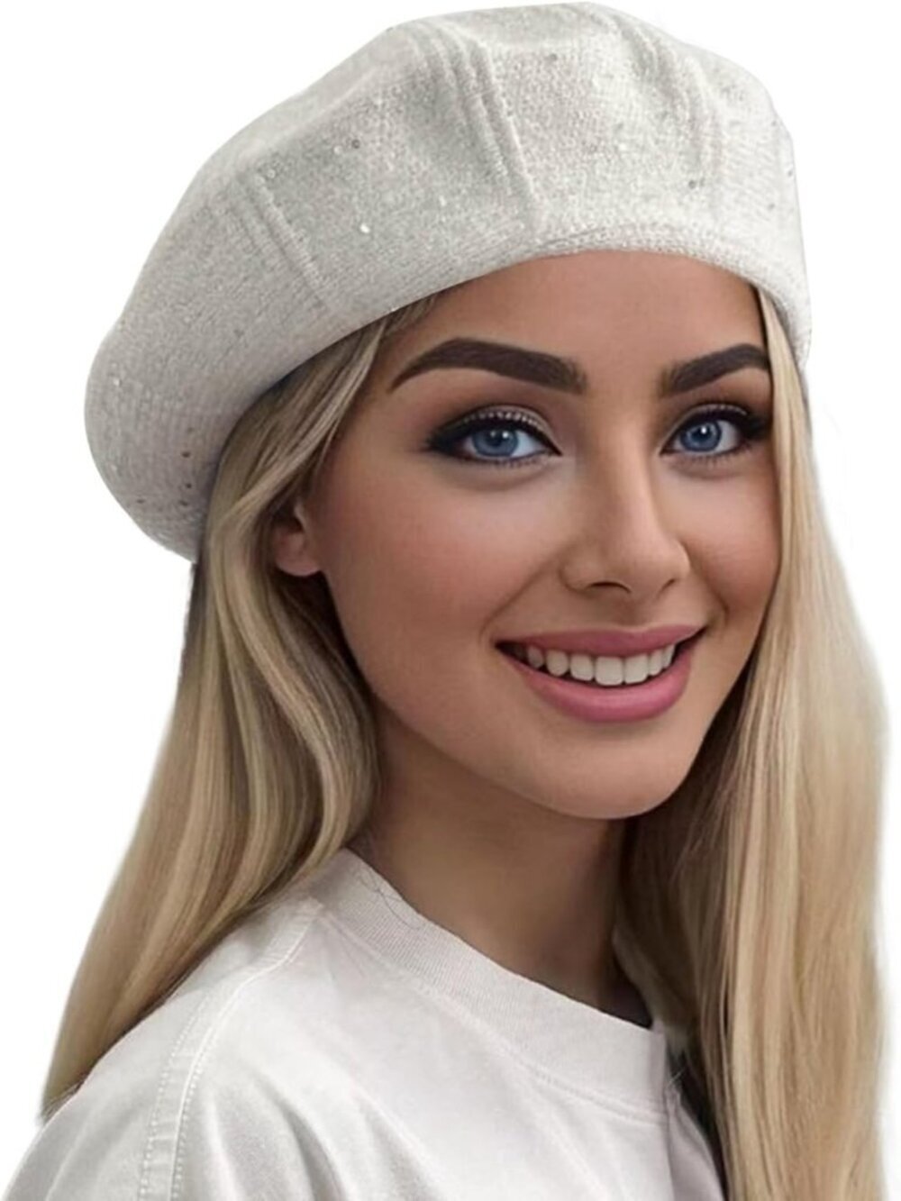 Women's Stylish French Lanzom Classic Knitted Beret Hats White